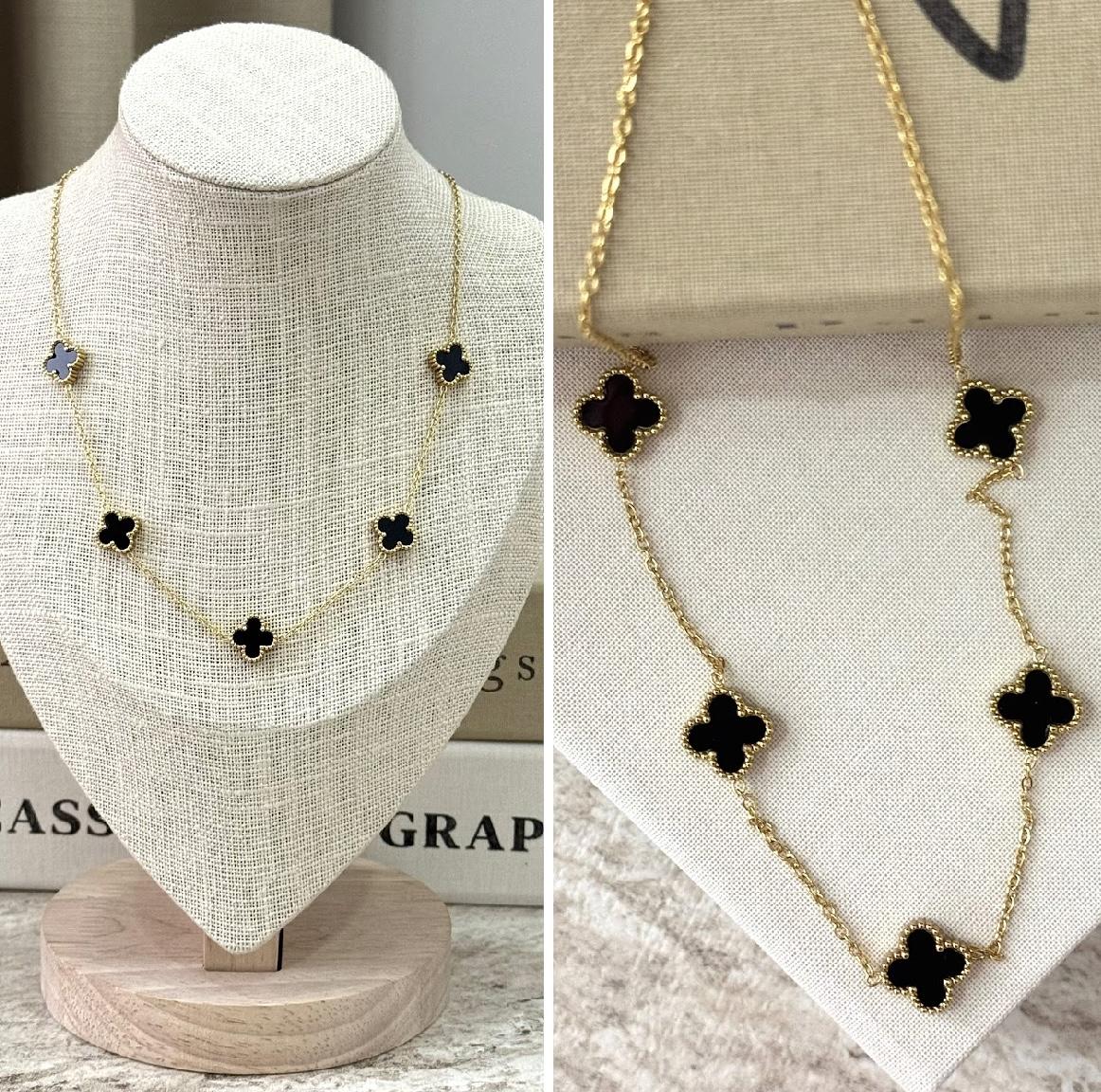 Çelik Büyük Yonca Kolye - Siyah Gold