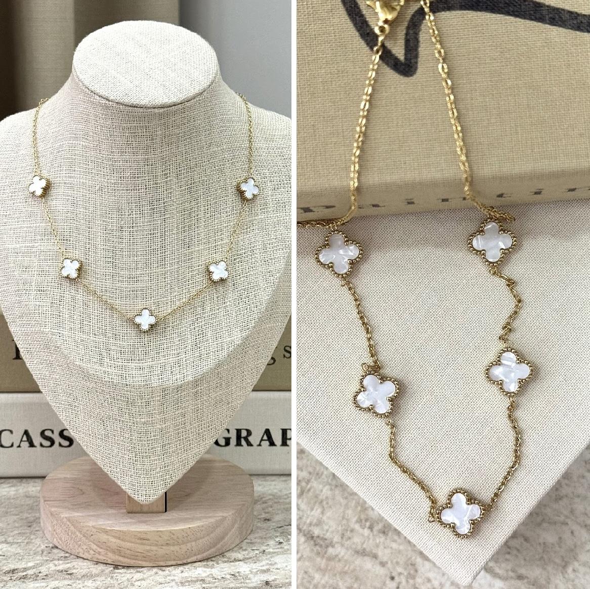 Çelik Büyük Yonca Kolye - Beyaz Gold