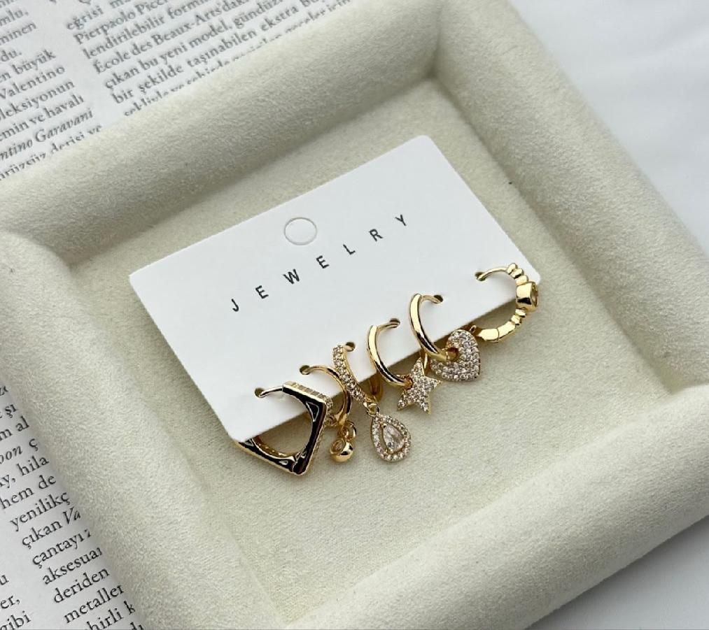 6'lı Set Küpe - Gold