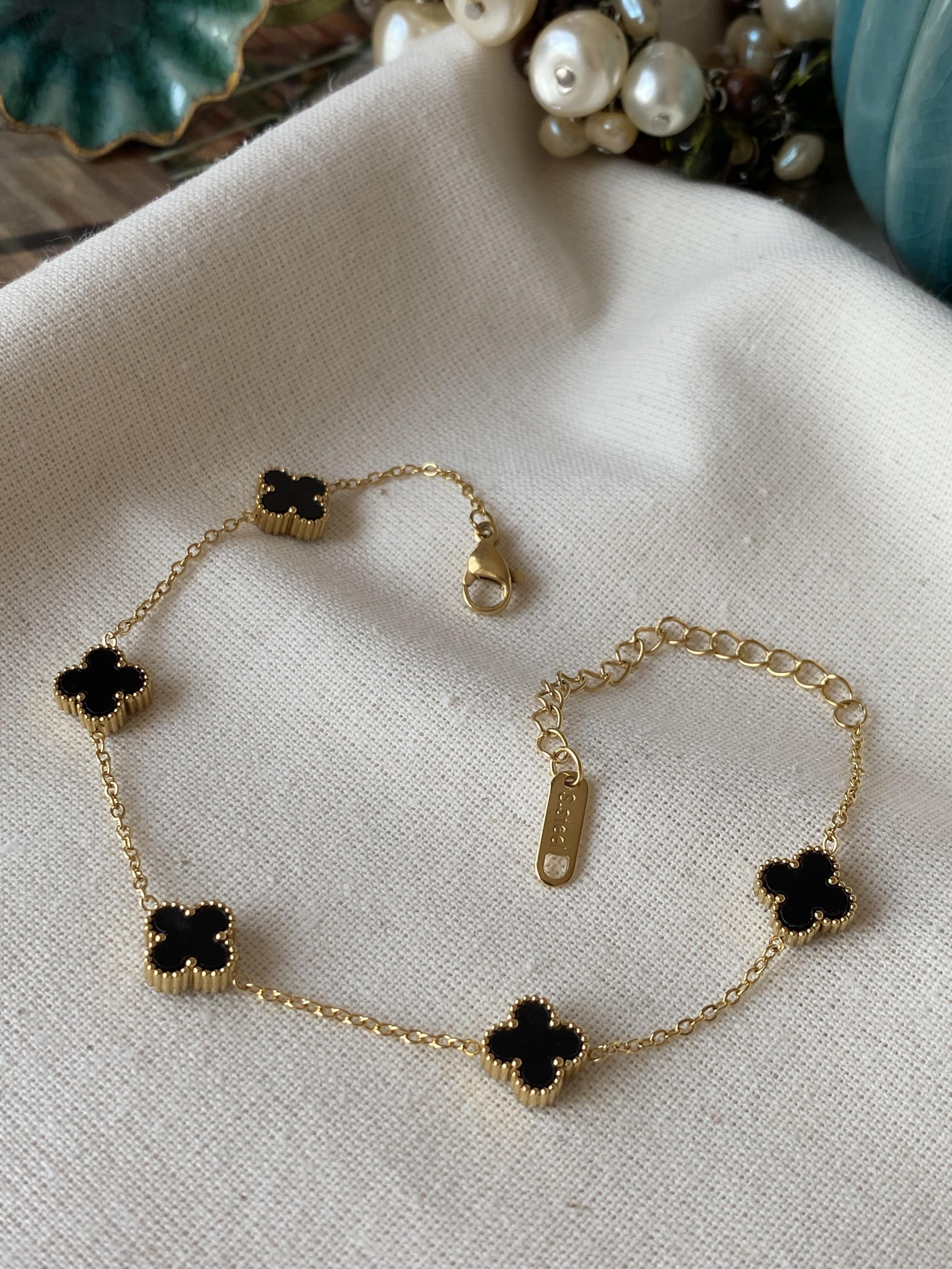 Çelik Küçük Yonca Bileklik - Siyah Gold