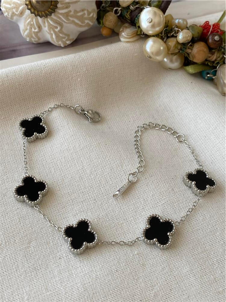 Çelik Büyük Yonca Bileklik - Siyah Gümüş