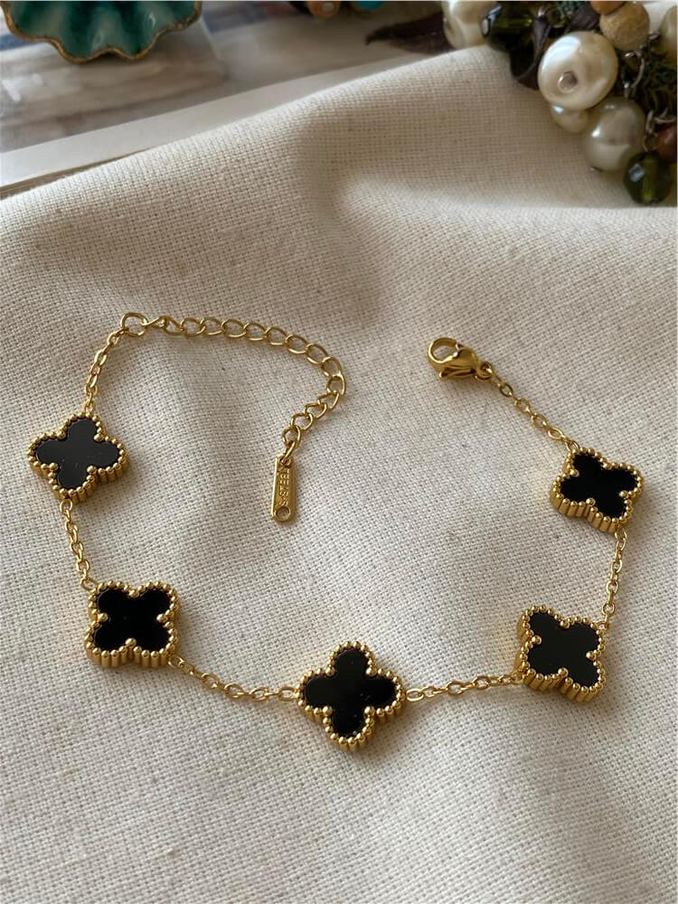 Çelik Büyük Yonca Bileklik - Siyah Gold