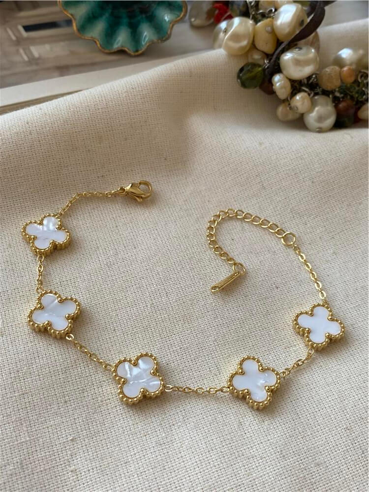 Çelik Büyük Yonca Bileklik - Beyaz Gold